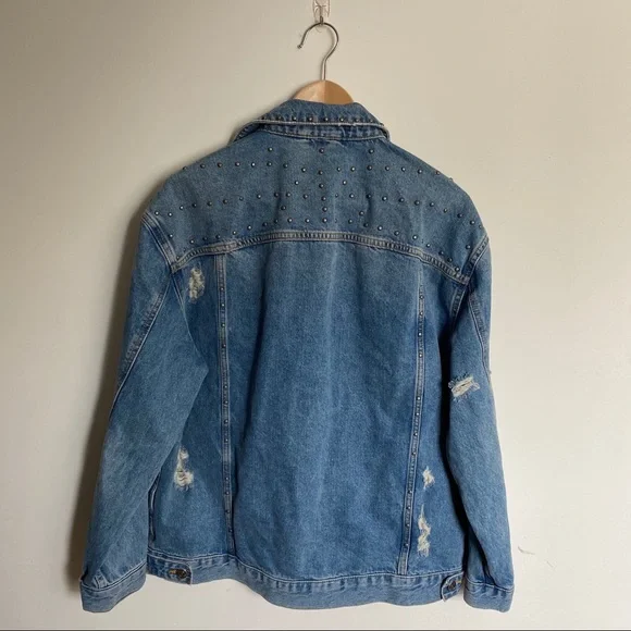 NEW Free People‎ Studded Denim Trucker Jacket - Picture 9 of 11